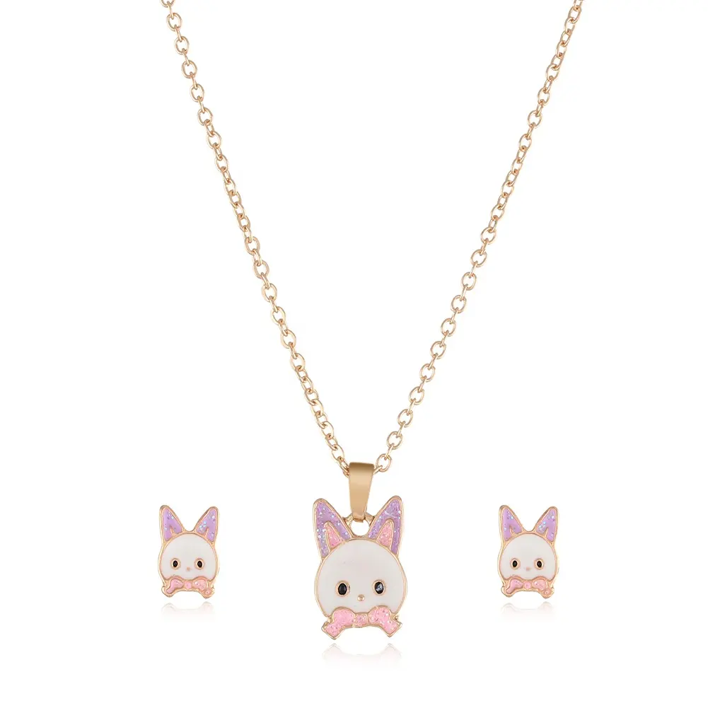 Cartoon Animal Series Rabbit Children's Jewelry Necklace Earrings  BFF Best Friends Necklace jeselry set