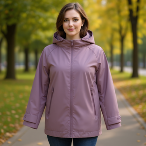 HDJ Plus Size <b>Women's</b> Hooded Windbreaker Jacket Zipper Closure Autumn Solid Color Polyester Material Minimalist Style - Product Image 2