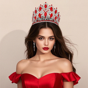 Europe et États-Unis Grande couronne de mariée réglable Couronne de reconstitution historique de beauté pour les reines Couronne complète en cristal jaune baroque - Product Image 1