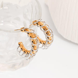 Stainless Steel Hoop Earrings Gold Silver Color <b>Block</b> C <b>Shape</b> Geometric Heart Design Everyday Wear - Product Image 4