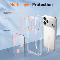 Coque de téléphone portable rose magnétique avec cadre d'objectif métallique pour fille, clés métalliques, anti-jaunissement, antichoc, protection pour iPhone 17 18 Pro