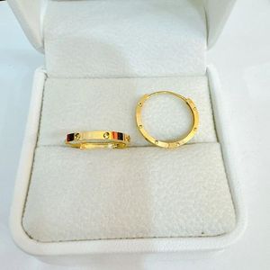 Xinfly Luxury 18K <b>Gold</b> <b>Huggie</b> Earrings <b>Solid</b> Pure Classic Style Fashionable Bridal Engagement Wedding Jewelry for Women Ladies - Product Image 2