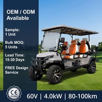 Nuevo Carro de Golf Eléctrico de 6 Plazas, 4+2 Asientos de Lujo, Suspensión MacPherson, Audio, 80-100KM, CE, para Hoteles y Resorts