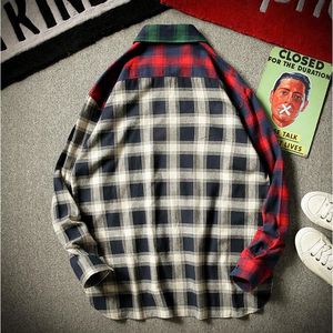 Men Flannel Plaid Spring Autumn Casual Soft Comfort Vintage Plaid <strong>Patchwork</strong> Women <strong>Shirts</strong> - Product Image 3