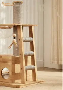 Hoge Kwaliteit Cat Condo Hout Cat Tree Scratcher Grote Schattige Luxe Goedkope Kat Toren Met Hangmat