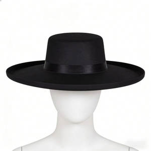 Black Flat Top Wide Brim Plush Fedora <b>Hat</b> Adjustable Minimalist <b>for</b> Casual <b>Wedding</b> Party - Product Image 1