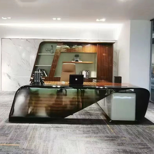 2025 Bently hiện đại sang trọng Điều Hành Văn phòng bảng hình chữ L quản lý bàn màu cam màu đen Gradient sơn Veneer để sử dụng nhà - Product Image 2