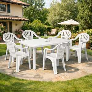White Plastic Garden <b>Table</b> 137x85x72 Cm With Umbrella Hole For Outdoor Use - Product Image 6
