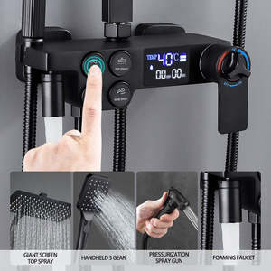 Juego de cabezal de ducha de cobre moderno, aumento de presión, botones de doble fila, pantalla Digital de cuatro velocidades, tubo cuadrado, rociador de bidé, Baño - Product Image 4