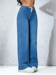 Pantalons en jean élastiques amples et personnalisés pour femmes, pantalons à jambes droites et larges pour femmes - Product Image 3