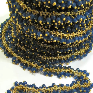 Venta al por mayor Azul zafiro Rondelle facetado racimo uva Rosario cadena colgante con cuentas chapado en oro envoltura de alambre vendido por pie - Product Image 1