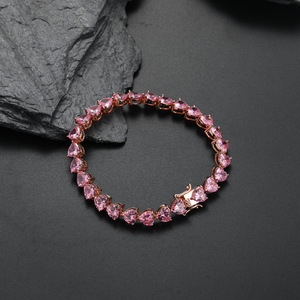 Tennis Chain 7mm Three-claw Heart-shaped Men's Tennis <b>Bracelet</b>, Hip-hop Rose Gold Single-row Chain Tanjing Fashion - Product Image 3