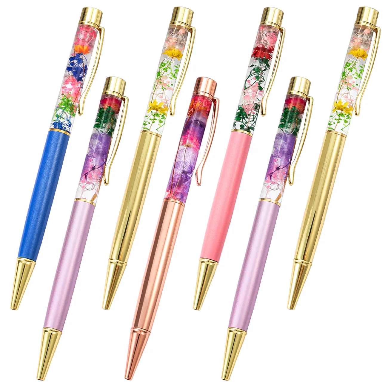 2019 New Novelty dried flowers floating pen customize flower oil ball pen