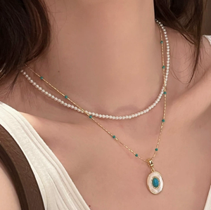 Collana di Perle Turchesi Impilabile, Accessori Estivi da <span class=keywords><strong>Donna</strong></span>, Catena per Clavicola, Gioiello da Collo di Lusso con Ciondolo di Nicchia - Product Image 1
