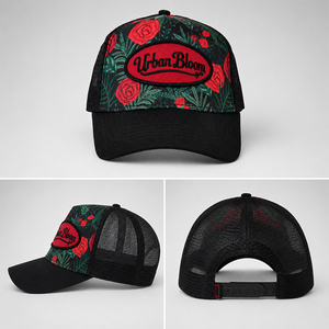 OEM ODM Custom Logo <strong>Von</strong> Floral Rose Print Red Oval Embroidery Logo Curved <strong>Black</strong> Brim Mesh Back Snapback Cap <strong>Dutch</strong> Trucker <strong>Hat</strong> - Product Image 3