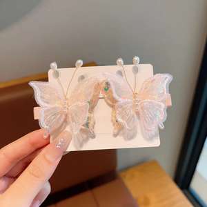 Juego de <span class=keywords><strong>2</strong></span> horquillas de mariposa bordadas para niños a la moda, pinzas para el pelo de princesa, pinzas para el pelo para niñas - Product Image 6