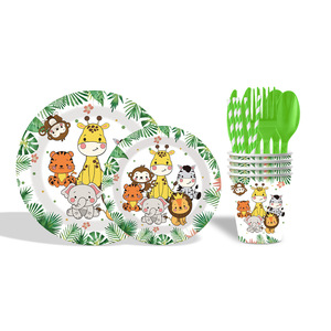 Set di Articoli per Festa di Compleanno a Tema Animali della Giungla, Decorazioni per Feste, Piatti, Bicchieri, Tovaglioli di <span class=keywords><strong>Carta</strong></span> con Personaggi dei Cartoni Animati, Kit Stoviglie - Product Image 2