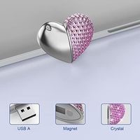 8GB 64GB en forma de corazón USB 2,0 Flash Drive Crystal Memory Stick Llavero de metal Jump Drive Pen Joyería Collar USB-Pendrive rosa
