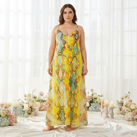 Robe longue grande taille pour femme à imprimé serpent jaune - Robe décontractée à fines bretelles pour l'été, la plage ou les vacances, idéale pour les silhouettes généreuses