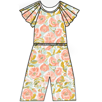 Combinaison évasée pour fillettes à motif personnalisé, manches à volants, taille élastique, barboteuse et combinaison élégantes et confortables pour enfants