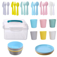 Ensemble de vaisselle incassable en PP de qualité alimentaire sans BPA, couverts d'extérieur réutilisables, bols, assiettes et tasses micro-ondables, lot de 6 pour le camping