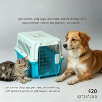 Caisse de transport rigide en plastique pour animaux de compagnie (chiens et chats de petite taille), ventilée, pour le contrôle à l'aéroport et les voyages en avion