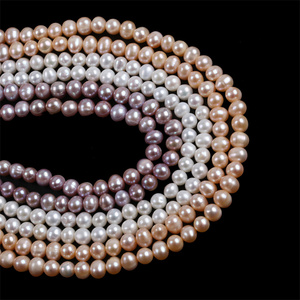 천연 진주 도매 6-7mm 화이트 핑크 보라색 담수 감자 모양 구슬 진주 가닥 - Product Image 2