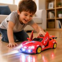 Voiture de course réaliste en plastique pour enfants, avec lumières clignotantes, musique, portes à ailes de mouette, rouge et bleu assortis, modèle très vendu