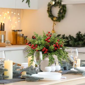 Artificial Christmas Pine Cypress Branches With <b>Red</b> Berries Bouquet Decorative Plant For Home Holiday Decoration 10cm-30cm - Product Image 3