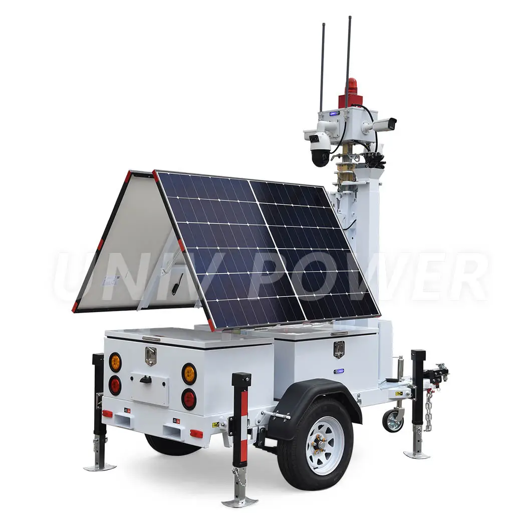 2 panels solar mobile surveillance trailer for public security US standard
