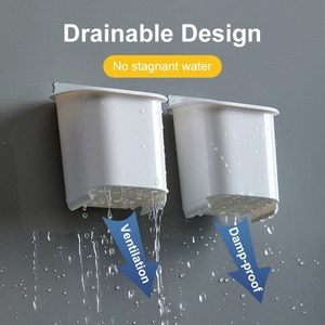 Removable Drill-Free <b>Wall</b> <b>Mounted</b> Plastic Suction Cup Toothbrush Holder for Bathroom <b>Storage</b> <b>Bins</b> Caddy Organize - Product Image 2