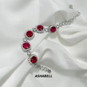 Retro de lujo S925 plata esterlina rubí circón 5A cuadrado piedra preciosa diamante pulsera de mujer