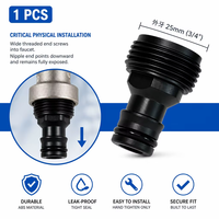 2 Paket Konektor Selang Plastik 3/4 Inci BSP Male, Adaptor Penyiraman Taman, Keran Berulir
