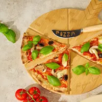 Personalizável top luz sinal massa popular servir pizza de bambu placa de corte com alça, bandeja de bambu pá de pizza