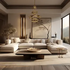 Moderno minimalista de gran tamaño sala de estar al aire libre muebles de ocio en forma de U Beige Modular sofá seccional