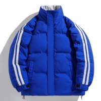 Veste matelassée bleu vif à col montant pour homme avec détail manches rayées et boutons-pression – Manteau d'hiver chaud