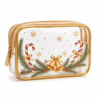 Sac de maquillage transparent en PVC personnalisé OEM ODM pour Noël, étanche, avec fermeture éclair, pour voyage et organisation de produits de toilette