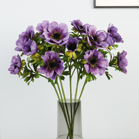 Nouvelle fleur artificielle 3 têtes de branche de fleur d'anémone pour la décoration de mariage à la maison en gros de haute qualité Fleurs de pavot artificielles