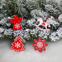 Ensemble d'ornements de Noël en bois, flocons de neige rouges et blancs, étoiles, cerfs, cloches, traînes de lune, décorations suspendues pour sapin de Noël, cadeau de décoration DIY pour Noël