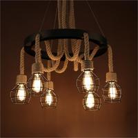 Lampe suspendue en corde de chanvre de style campagnard américain pour salle à manger, bar, salon de thé, café, en fer grenadine avec ficelle, lustre E27