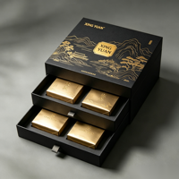 Boîte à tiroir coulissant de luxe personnalisée en deux parties, noir mat, avec fenêtre découpée et estampage à chaud doré pour emballage cadeau de parfum