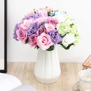 Ramo <span class=keywords><strong>de</strong></span> Rosas Artificiales para Novia, Decoración Floral Azul para Bodas, Hoteles y Hogar, Venta al por Mayor - Product Image 1