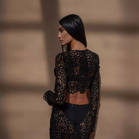 Fournisseur en gros en ligne – Nouveauté : Ensemble sexy 2 pièces pour femme, haut transparent en dentelle ajourée et jupe mi-longue – Robe d'été tendance Sehe