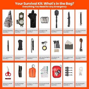 Kit de survie <span class=keywords><strong>d</strong></span>'<span class=keywords><strong>urgence</strong></span> avec équipement et fournitures de premiers secours, <span class=keywords><strong>sac</strong></span> de survie EDC, <span class=keywords><strong>sac</strong></span> à dos pour le camping, la randonnée et les activités tactiques en plein air - Product Image 2