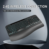 Clavier ergonomique sans fil USB 2,4 G à 107 touches, nouveau, pleine taille, avec repose-poignets rembourré et support pour téléphone pour ordinateur portable
