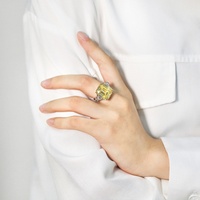 Bague tendance en argent 925 plaqué rhodium pour femme, avec zircon carré jaune et pierres précieuses colorées, idéale pour anniversaire, mariage ou soirée