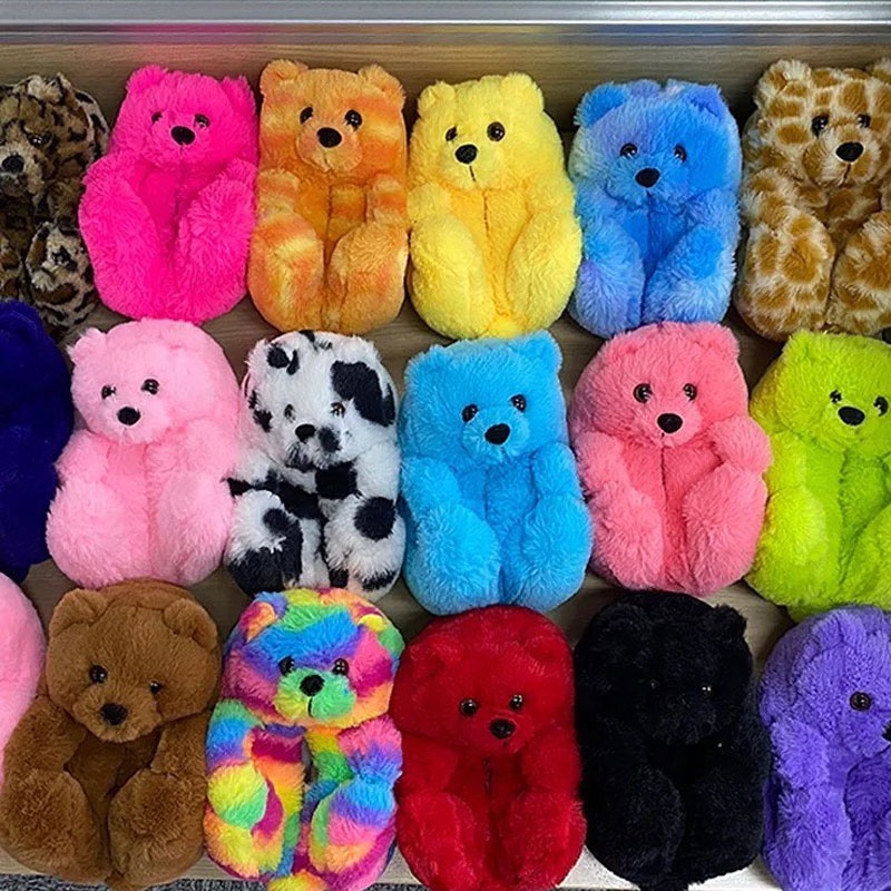 Мама и я Пушистый Зимний теплый дом спальня плюшевый пушистый мягкий пушистый Взрослый плюшевый мишка тапочки для женщин девочек