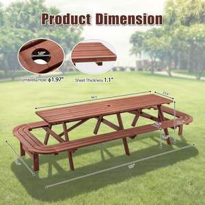 <span class=keywords><strong>Table</strong></span> et chaises de salle à manger d'extérieur en teck pour 14-<span class=keywords><strong>16</strong></span> <span class=keywords><strong>personnes</strong></span> avec trous pour parasol, résistantes aux intempéries, pour jardin et cour - Product Image 4