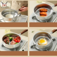 Set Wajan Goreng Stainless Steel 304 Bulat & Persegi Tanpa Lapisan Tekstur Sarang Lebah Dengan Gagang Kayu Wajan Serbaguna Untuk Memasak