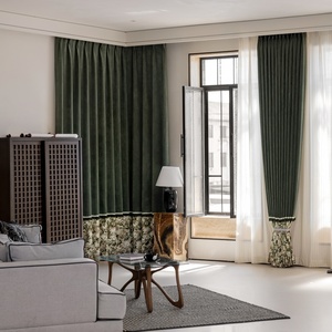 <span class=keywords><strong>Tende</strong></span> Oscuranti di Lusso in Stile Vintage, Tessuto Chenille Verde Senza Motivi Floreali, Orlo Cucito <span class=keywords><strong>per</strong></span> Finestre del Soggiorno - Product Image 1